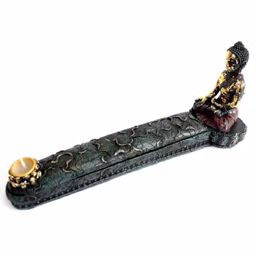 KDMD Antique Buddha Incense Burner and Box in Teal – 1