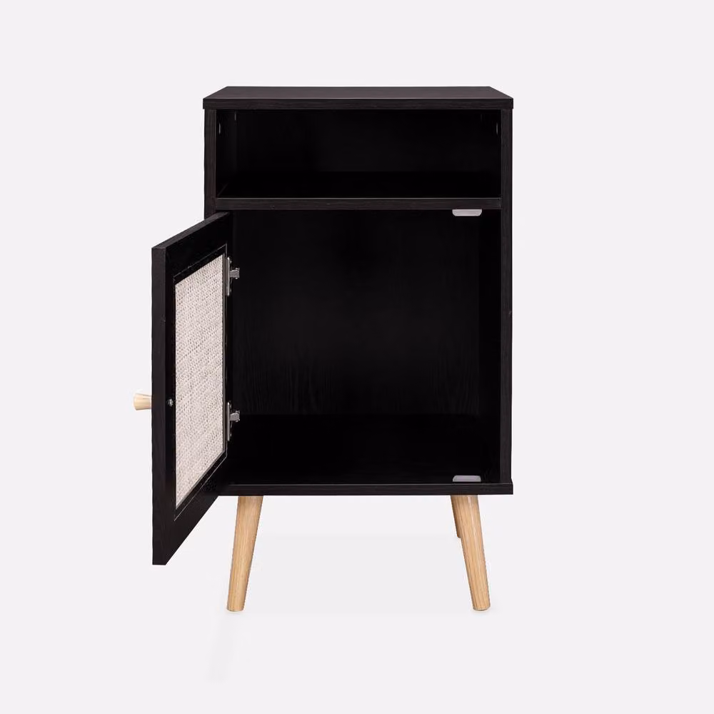 sweeek Scandi-style Bedside Table with Drawer in Black and Rattan Wood – 2