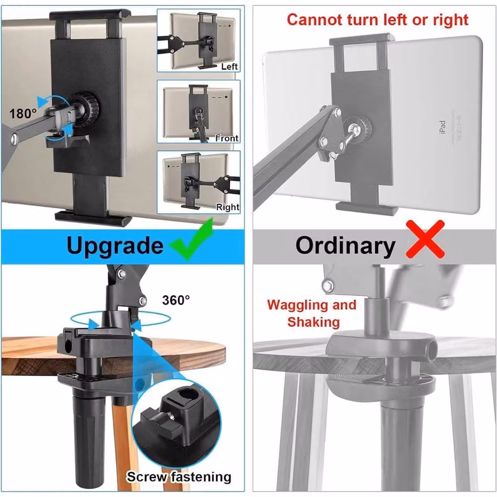 EONLION Adjustable Lazy Arm Tablet Stand Clamp Mount, Black – 3