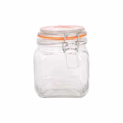 Argon Tableware Square Glass Jar with Clip-Top Lid, 0.76 l, Transparent