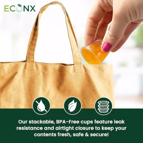 ECONX 1oz Transparent Plastic Portion Pots with Airtight Leakproof Lids, 100 Pack – 7