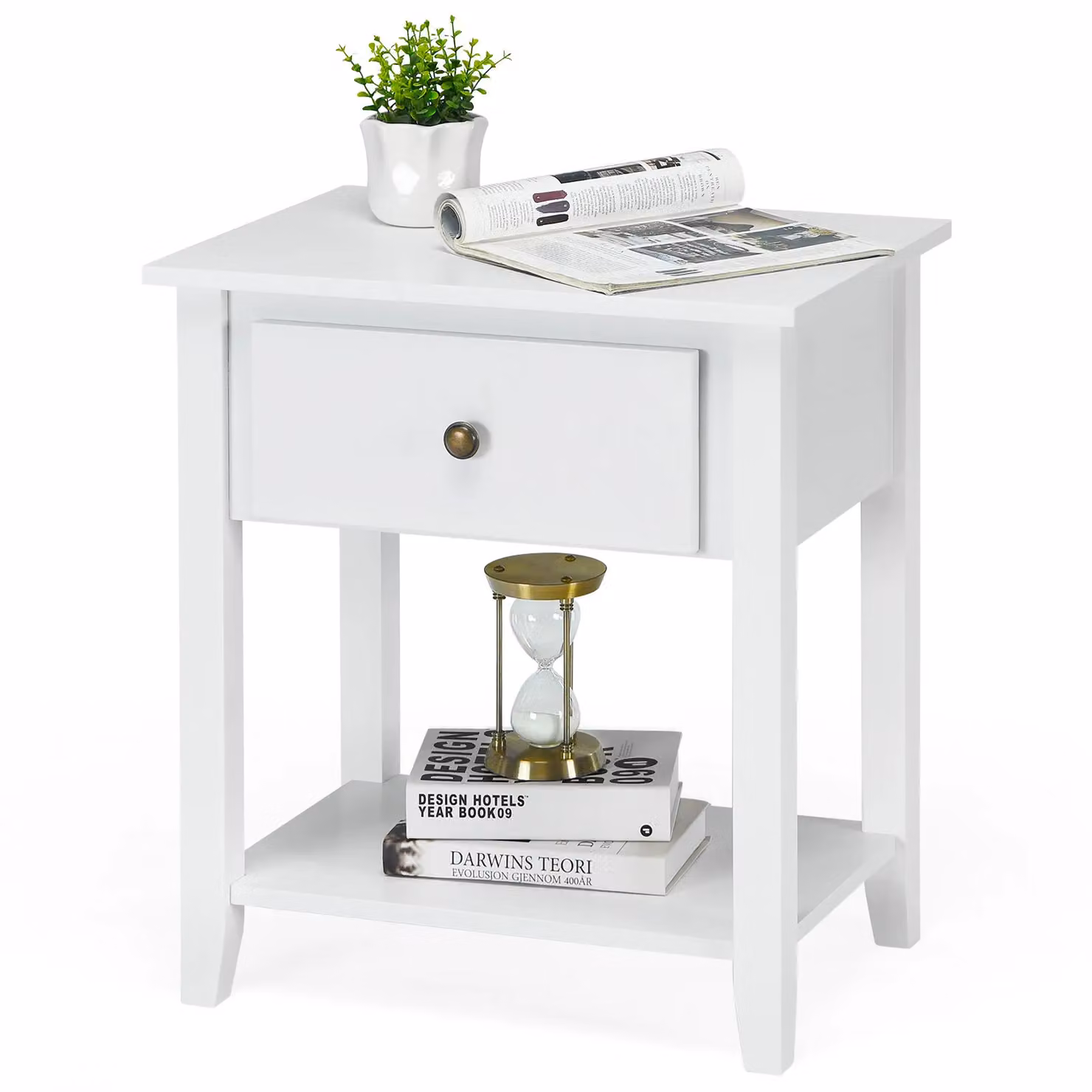 Costway White Narrow Accent Table and Storage Cabinet Nightstand – 2