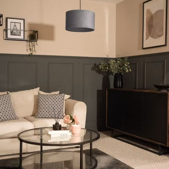 ValueLights Reni Medium Grey Velvet Drum Pendant Light Shade