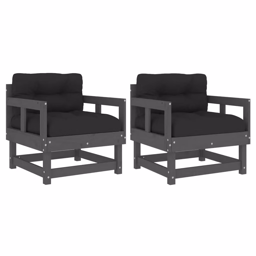 Berkfield Home Set of 2 Rustic Grey Solid Pine Garden Chairs with Cushions – 2