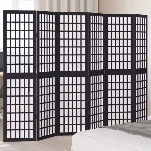 Berkfield Home 6 Panel Black Solid Wood Paulownia Room Divider – 1