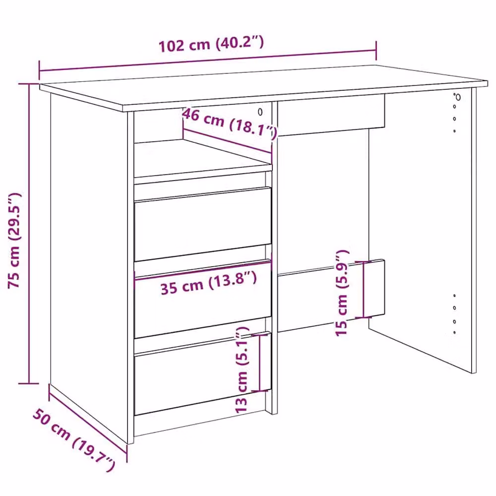 Berkfield Home Writing Desk in Brown Old Wood, W/D/H: 102 x 50 x 75 cm – 6
