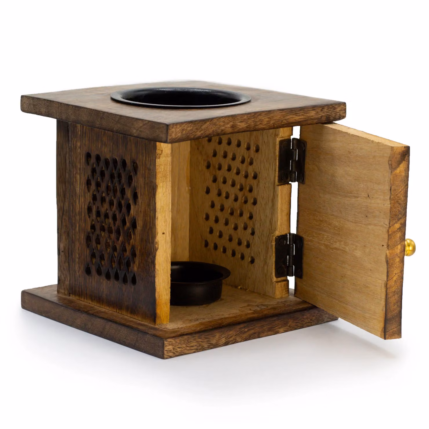 KDMD Large Mango Wood Buddha Tealight Box Burner in Brown – 3