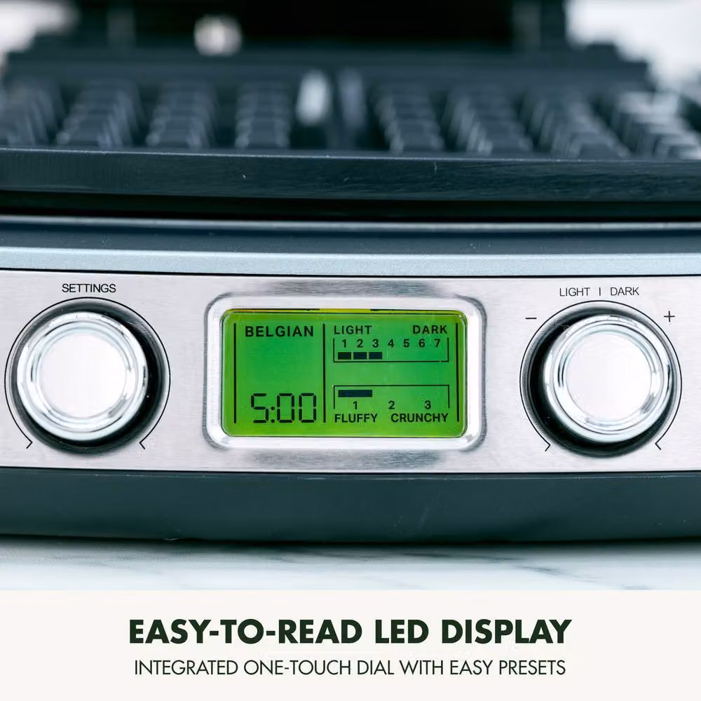 GreenPan Elite Belgian Waffle Maker with Removable Ceramic Non-Stick Plates and Digital Display in Blue – 5