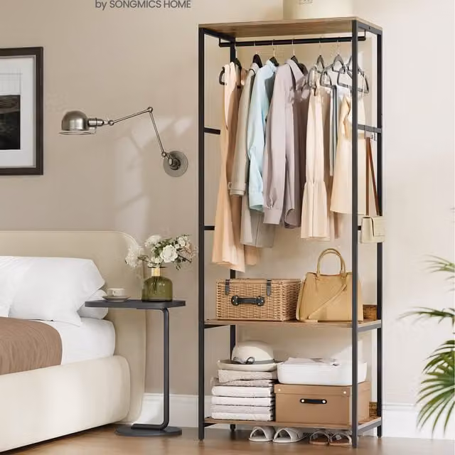 SONGMICS Portable Foldable Clothes Wardrobe in Rustic Brown, H 181.1 x W 90.0 x D 60.0 cm
