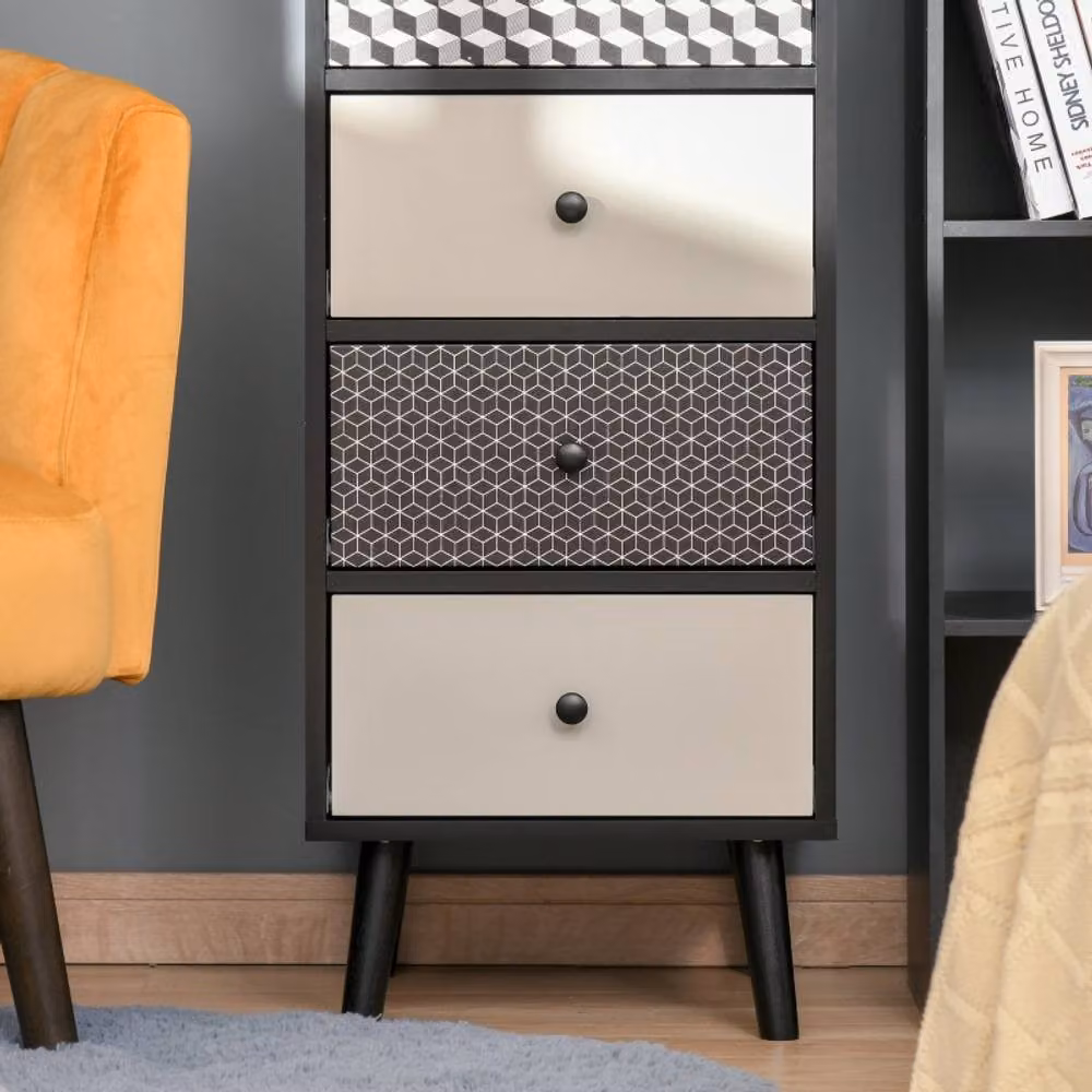 STILVORA Modern 5 Drawer Chest of Drawers with Geometric Design in Matt Black – 2