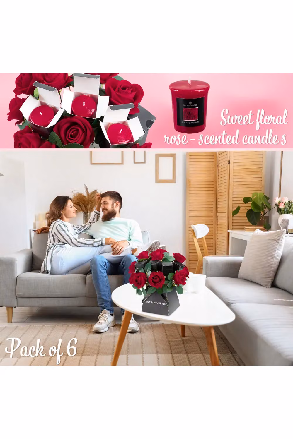 DECO EXPRESS Rose Scented Votive Candle and Artificial Flower Gift Set in Red and Multicolour – 6