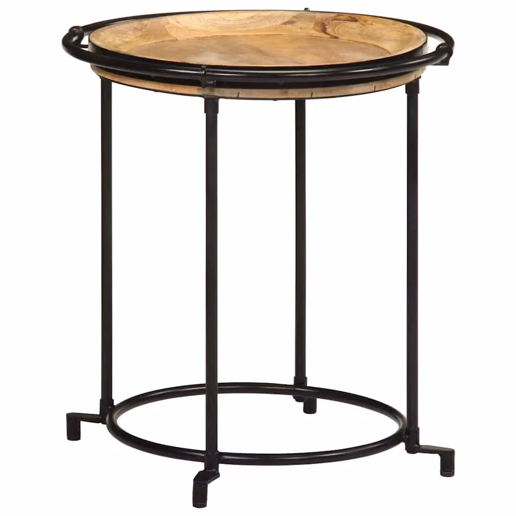 Berkfield Home 2 Piece Set of Round Nested Mango Wood Side Tables in Brown – 3