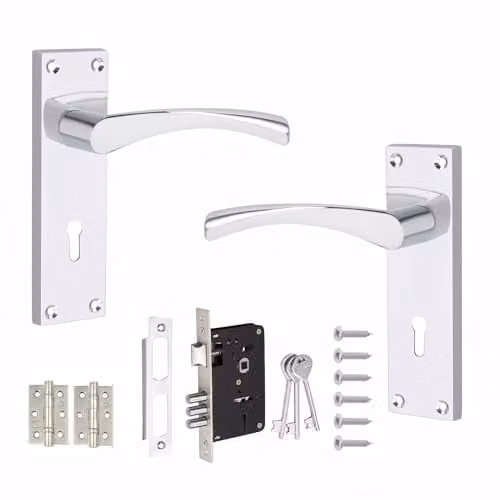 Golden Grace Astrid Victorian Scroll Door Handle with Chrome Key Lock Set in Silver