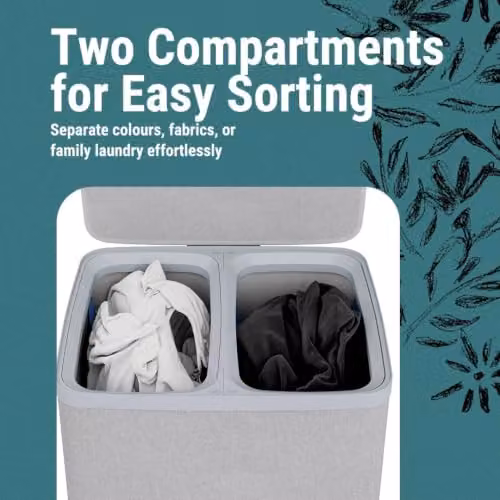 Gr8 Home Grey Double Laundry Hamper with Lid and Removable Bags – 2