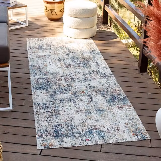 Livabliss Huntington Beach Modern Abstract In- & Outdoor Rug, Multicolour (Beige, Blue, Red), W: 120 cm, L: 170 cm