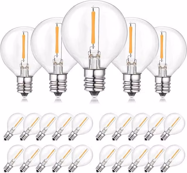 EONLION 25-Pack G40 LED E12 Screw Replacement Bulbs, 1W, Clear