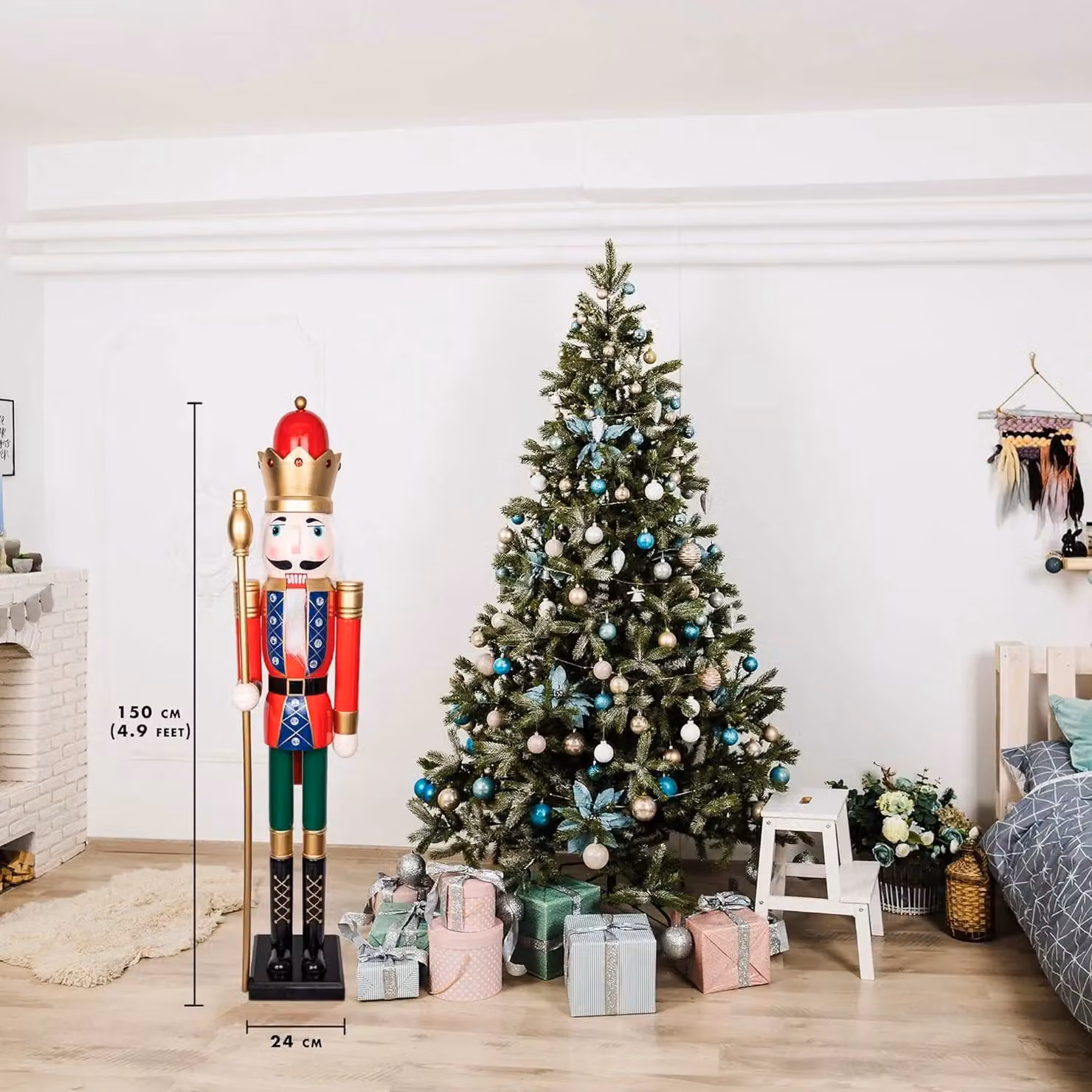 Shatchi Classic Red Wooden Nutcracker Christmas Ornament Figure, Height: 150 cm – 3