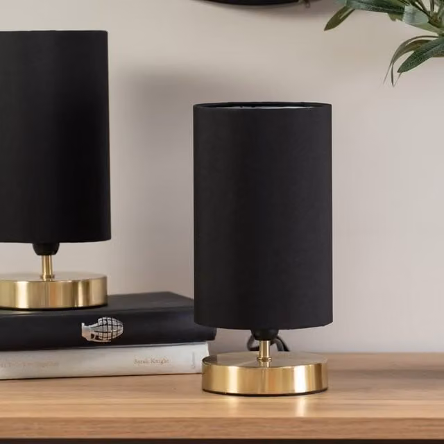 ValueLights Francis Pair of Dimmable Touch Table Lamps in Black and Brushed Gold – 1
