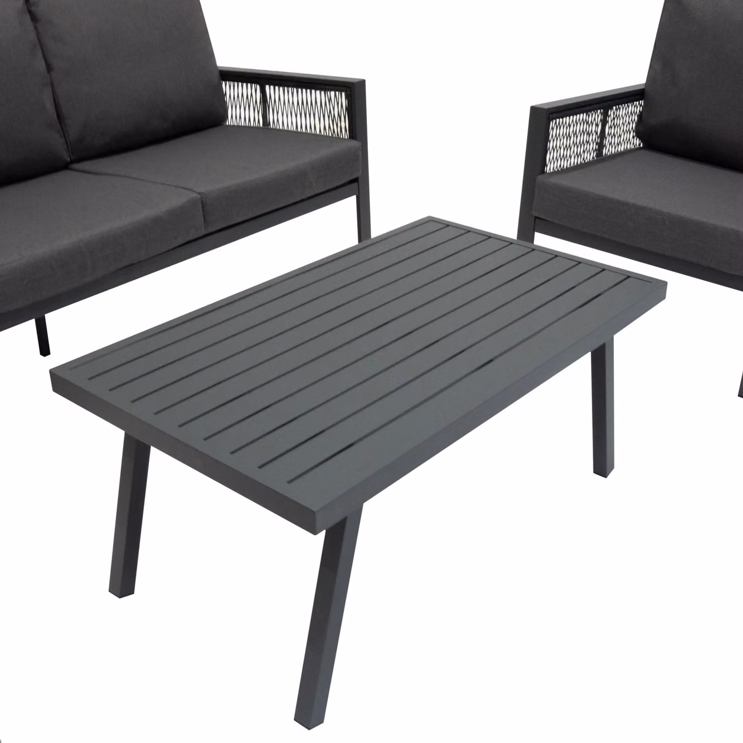 Monstershop 4 Piece Aluminium Garden Furniture Set in Anthracite Grey with Upholstered Cushions and Weatherproof Cover – 7