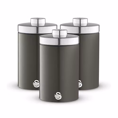 Swan Townhouse Set of 3 Airtight Stainless Steel Storage Canisters in Grey, 1.6 l