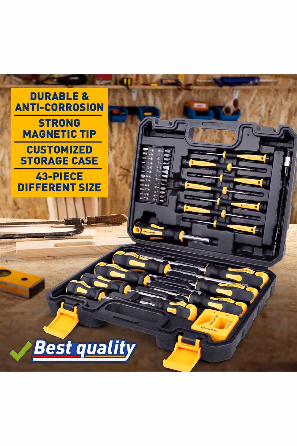 Living and Home 43-Piece Magnetic Screwdriver Set with Rubber Grip and Heavy Duty Storage Case in Multicolour – 3
