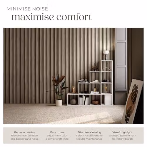 tectake Set of 4 Sound-Absorbing Acoustic Wall Panels with MDF and Wood Look in Brown, W/D/H: 120 x 60 x 2.1 cm – 3