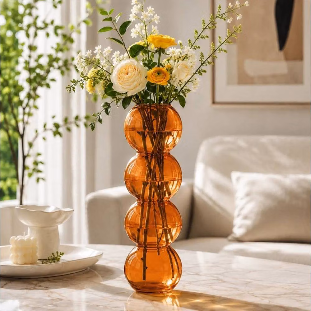 PAWNORA Set of 2 Bubble Shaped Glass Vases in Orange Amber – 3
