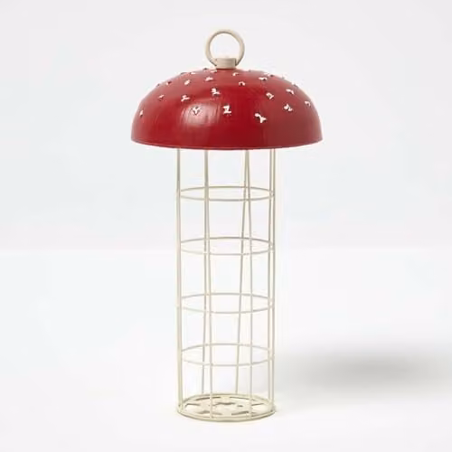 Homescapes Red Mushroom Hanging Bird Feeder, W/D/H: 24.5 x 13 x 13 cm