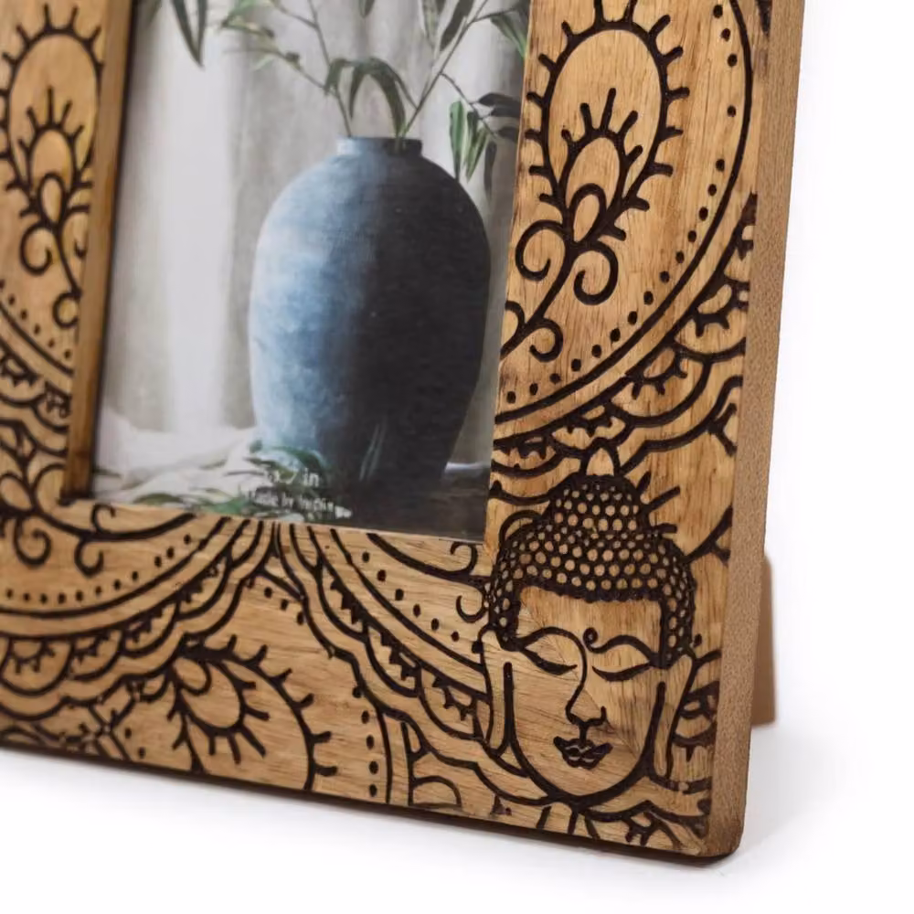KDMD Elegant Mango Wood Buddha Rectangular Picture Frame in Brown and Black for 13 x 18 cm Photos – 2