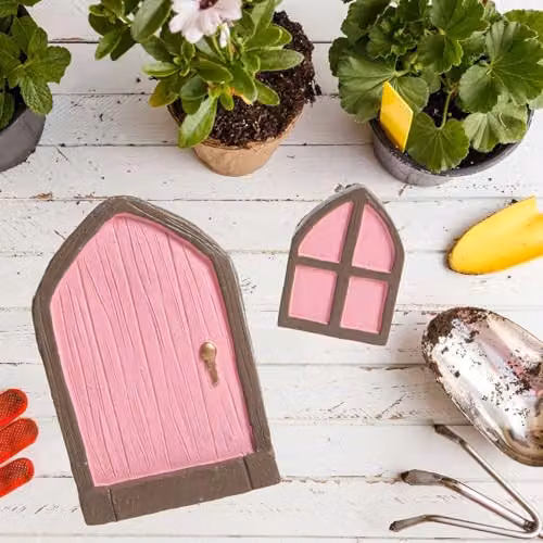 VFM PMS Pink Fairy Sized Door and Window Miniature Set for Enchanted Gnome Gardens and Christmas Elf Scenes – 5