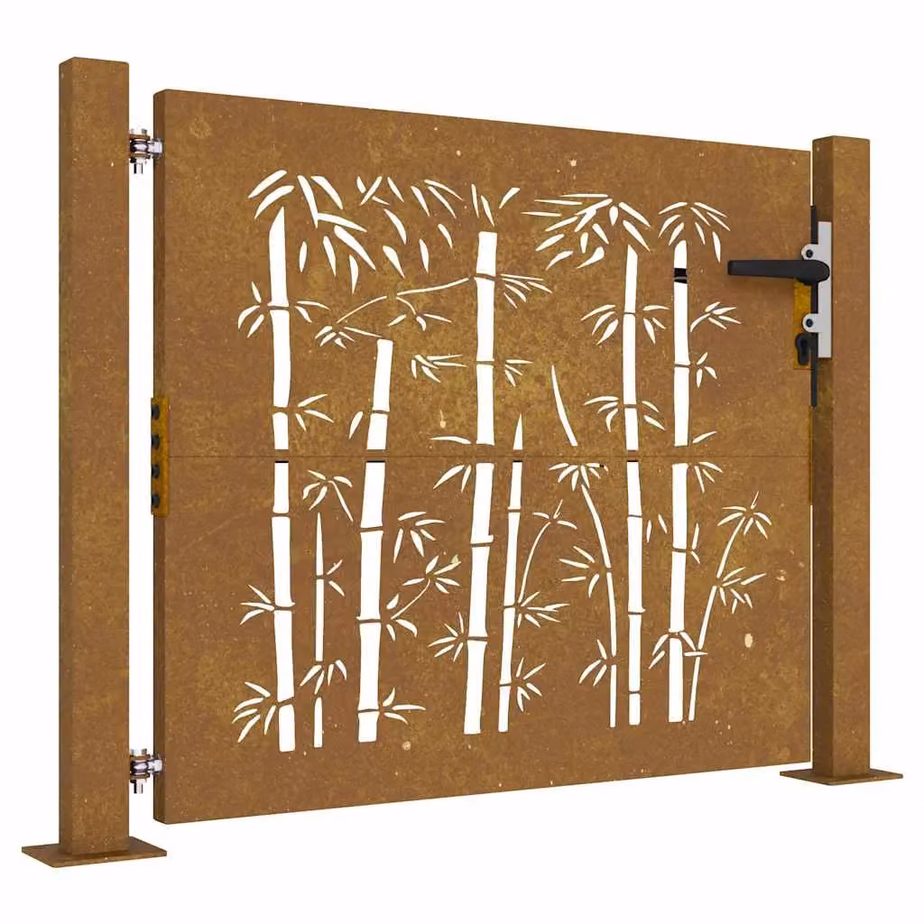 Berkfield Home Garden Gate in Brown Corten Steel with Bamboo Design, W/H: 105 x 105 cm – 2