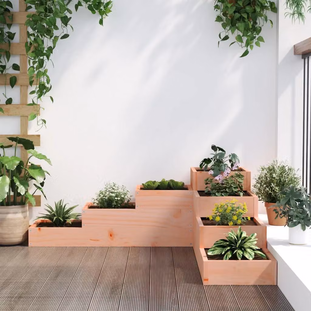 Berkfield Home 4-Tier Solid Wood Garden Planter in Brown, W/D/H: 106 x 104.5 x 36 cm – 2