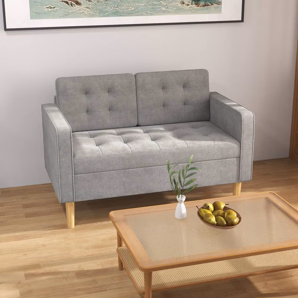 ERGOVEXA 2 Seater Upholstered Fabric Sofa with Hidden Storage in Grey – 2