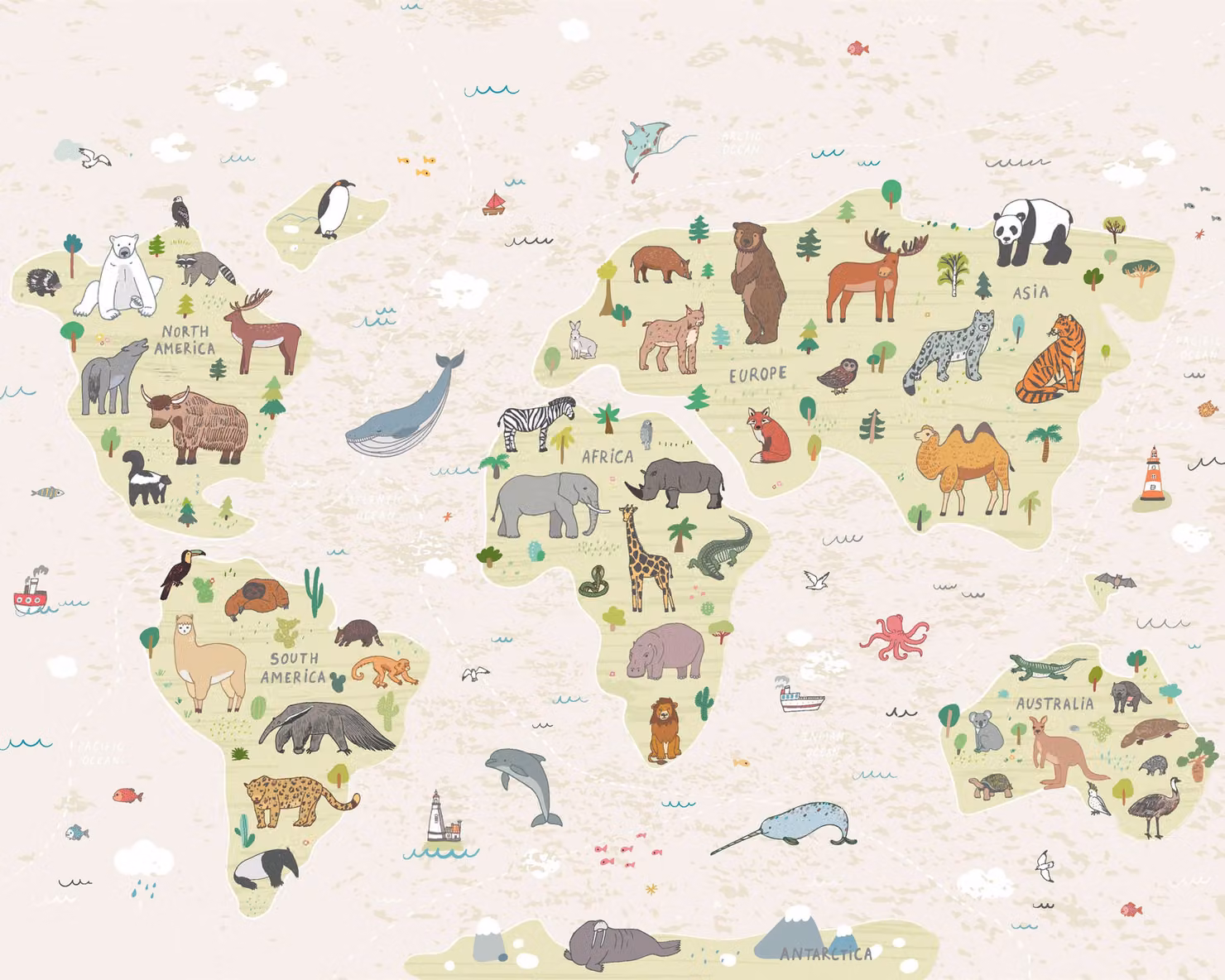 Origin Murals Children's World Map Wall Mural in Multicolour, Beige and Yellow, W: 300 cm x H: 240 cm – 2