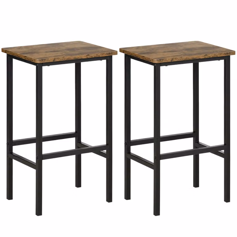 HOMCOM Set of 2 Industrial Counter Height Island Bar Stools in Brown