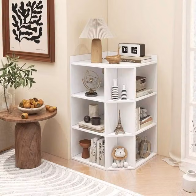 KORVIXA 3-Tier Corner Cabinet with Charging Station in White