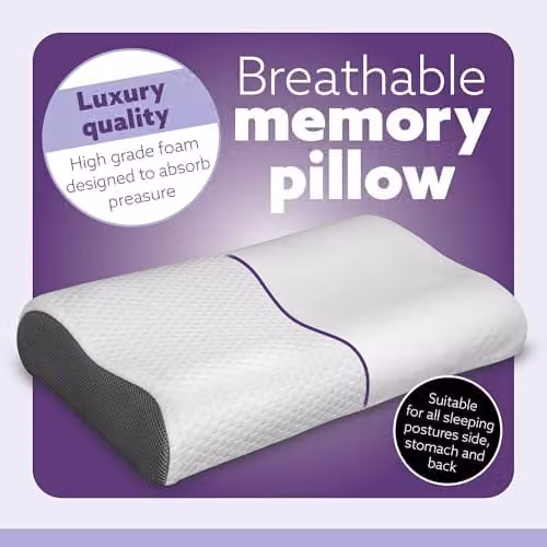 Aamira Orthopaedic Cervical Memory Foam Neck Pillow with Removable Bamboo Cover in White or Grey – 5