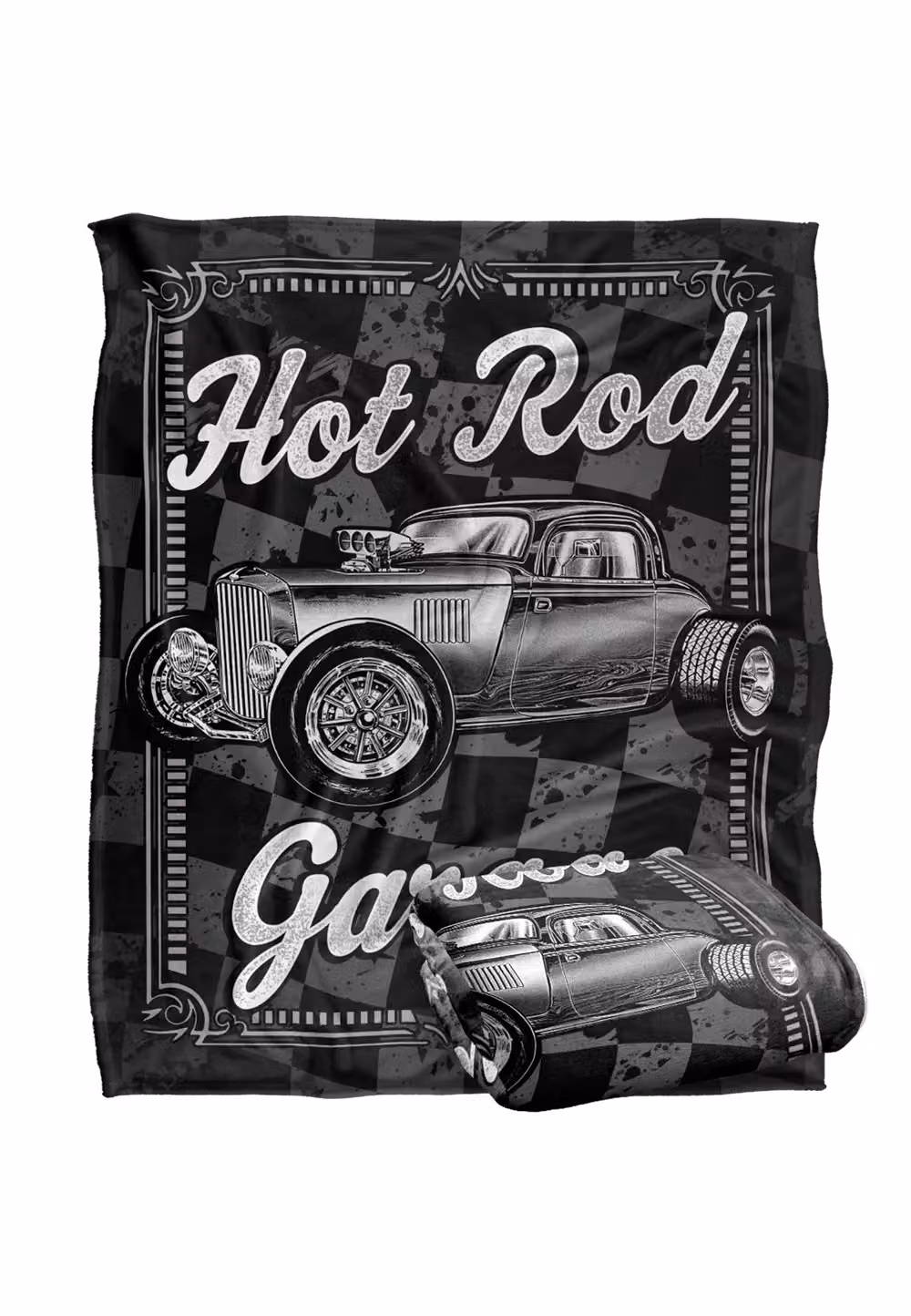 JQ Licensing James Piazza Hot Rod Garage Silky Touch Super Soft Fleece Throw Blanket, White, W/D/H: 152 x 127 cm – 7