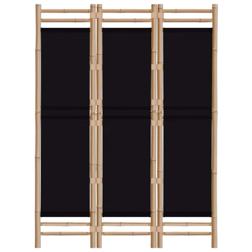Berkfield Home 3-Panel Folding Room Divider in Black Bamboo and Canvas, Width: 120 cm – 3