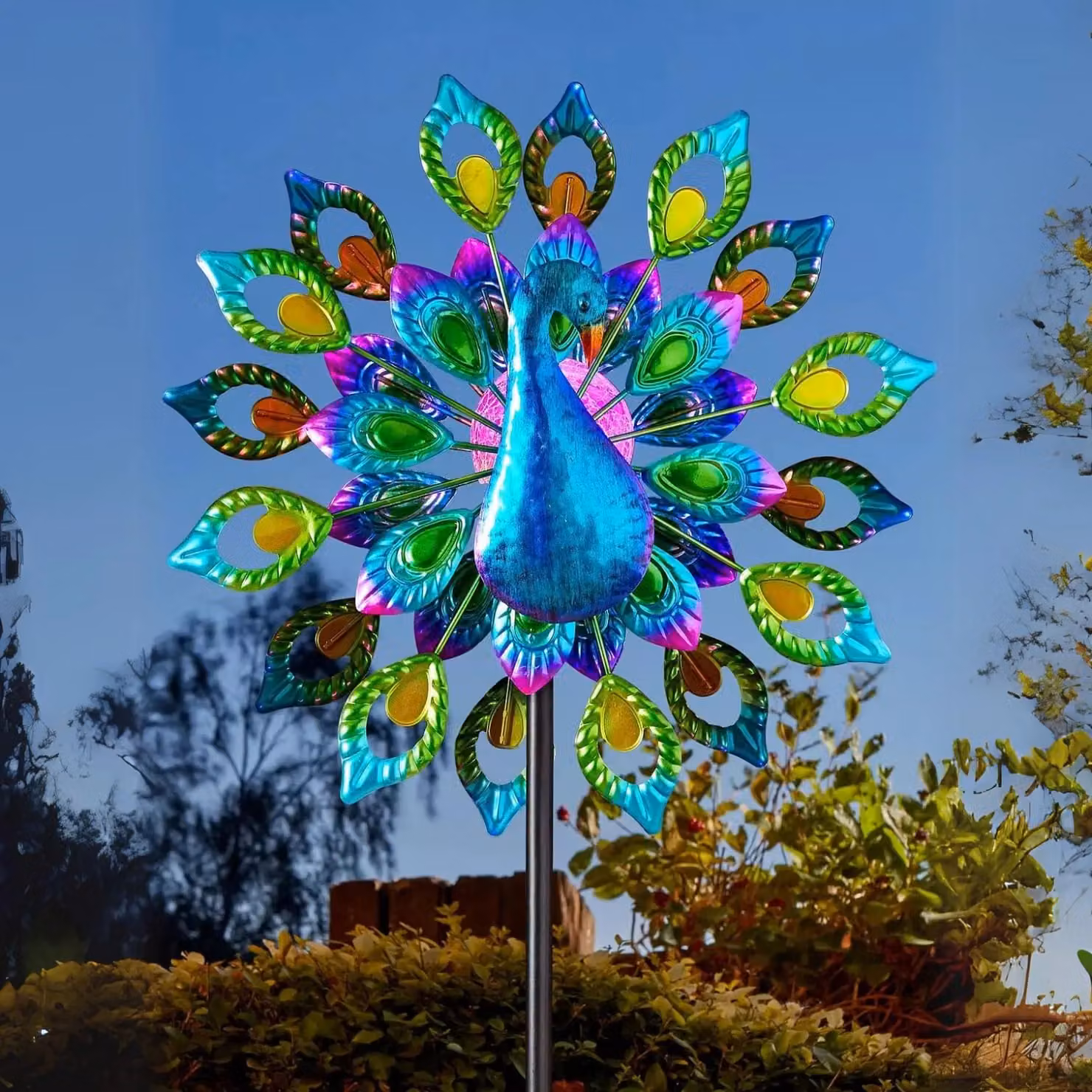 Marco Paul Blue Peacock Solar Wind Spinner, 130cm – 2