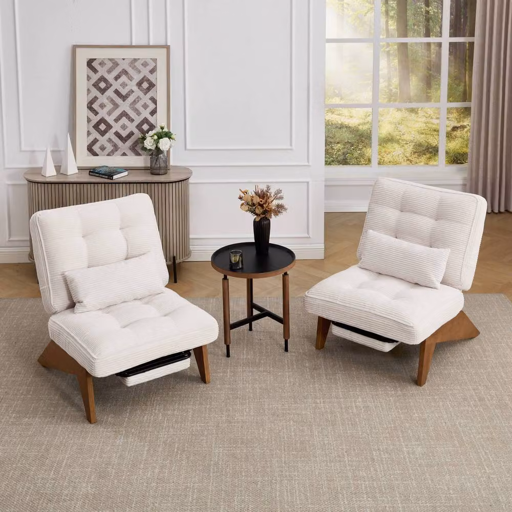 STILVORA Beige Striped Accent Chair with Metal Frame and Foldable Ottoman – 2