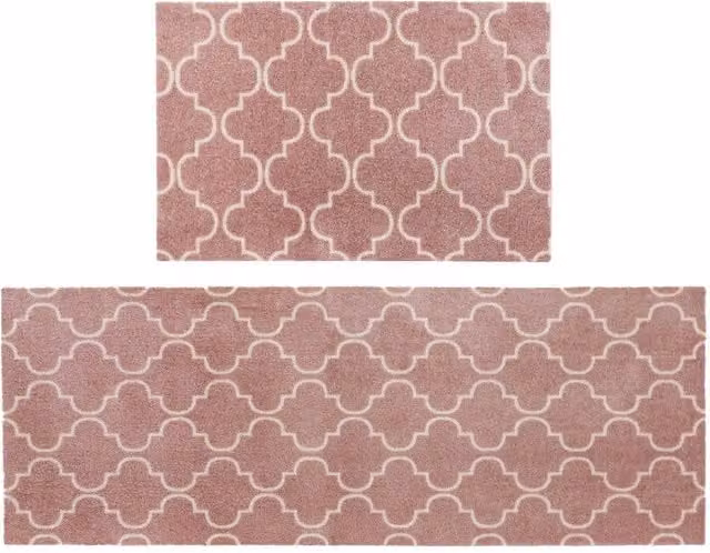 JVL Mega Machine Washable Rose Lattice Doormat and Runner, Pink, W: 57 cm, L: 150 cm