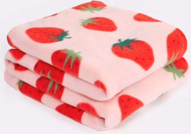 OHS Wholesale Strawberry Floral Fleece Blanket Throw Joblot, Light Pink, W/D/H: 120 x 150 cm