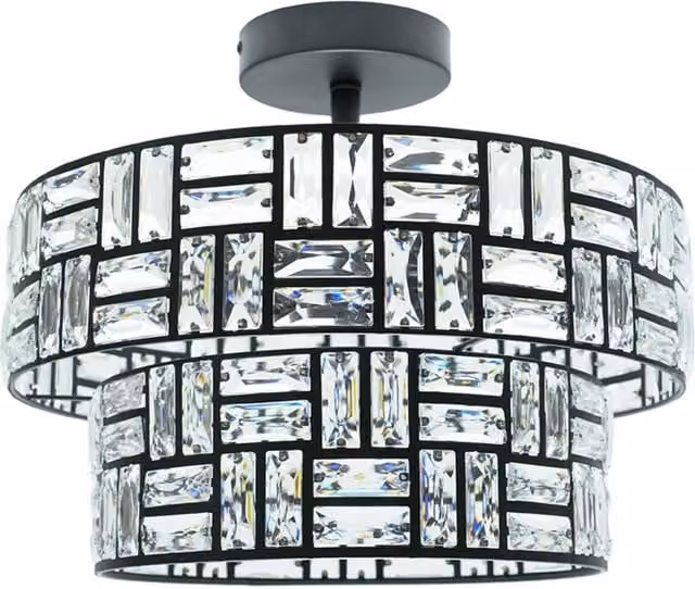 ValueLights Elise Acrylic Jewel Two Tier Flush Ceiling Light in Black