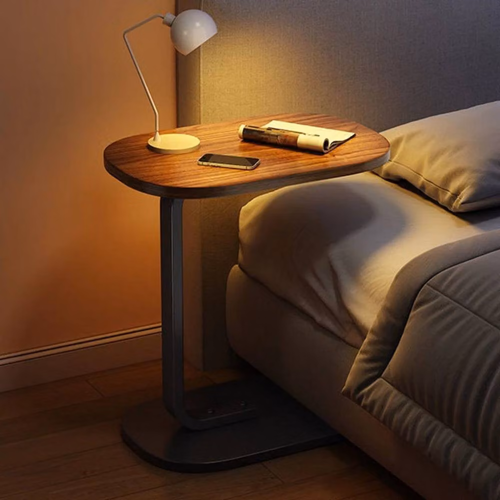Kelvenix Walnut C-Shape Sofa Side Table and Computer Desk in Brown – 3