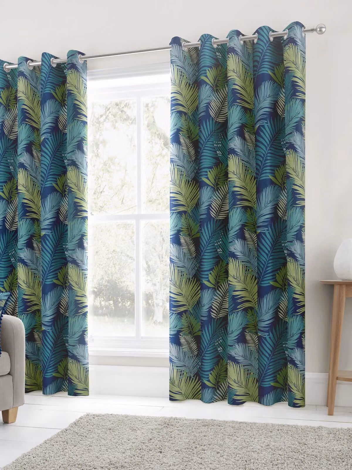 Fusion Tropical Exotic Palm Leaf Print 100% Cotton Eyelet Curtains, Multicolour, Width: 168 cm, Drop: 183 cm – 4