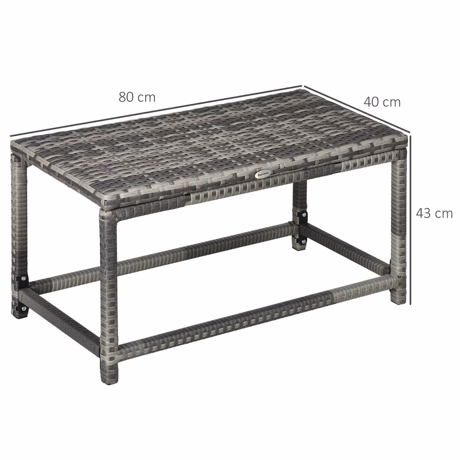 Outsunny Grey Polyrattan Outdoor Coffee Table with X-Shape Support and Underneath Storage – 3