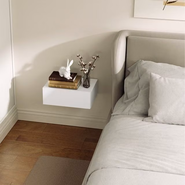 HOMCOM White Wall-Mounted Minimalist Side Table for Your Bedroom
