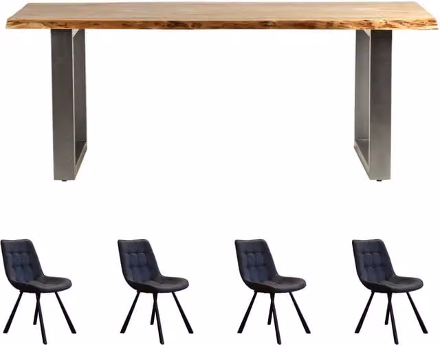 IH Design Industrial Rectangular Acacia Wood Dining Table Set with 4 Chairs in Brown