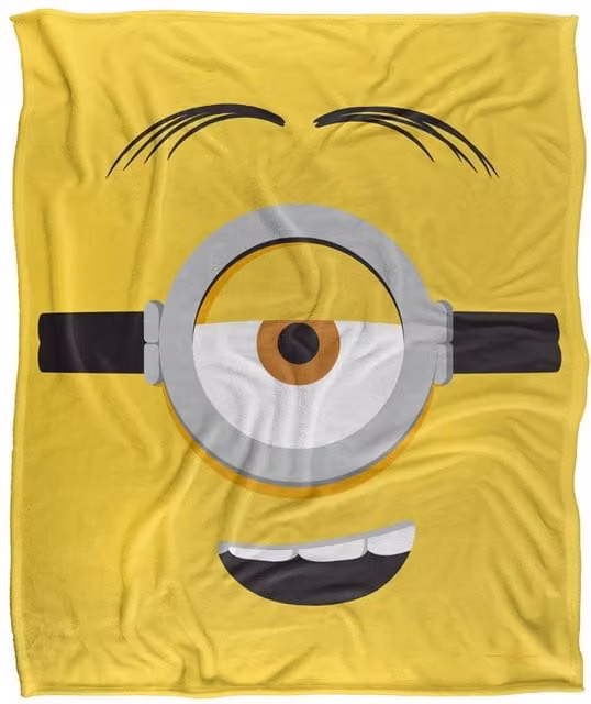 LOGOVISION Minions Stuart Face Silky Touch Super Soft Fleece Throw Blanket, White and Multicolour, W: 152 cm, D: 127 cm – 1